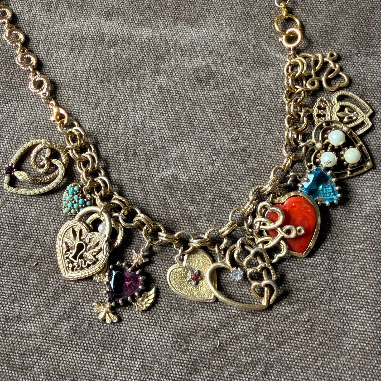 Vintage Gold Charm Necklace and Bracelet