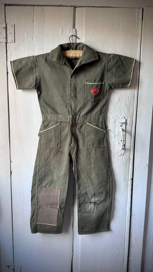 Vintage Childs Pilot Flying Jumpsuit in Army Green