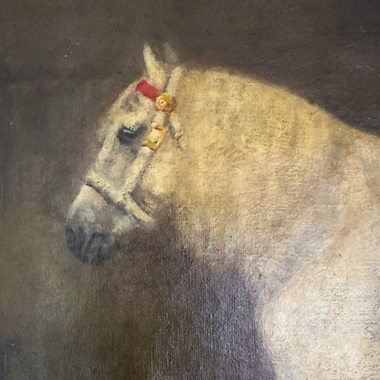 French 19th century Oil on Canvas of a Dappled Grey Horse