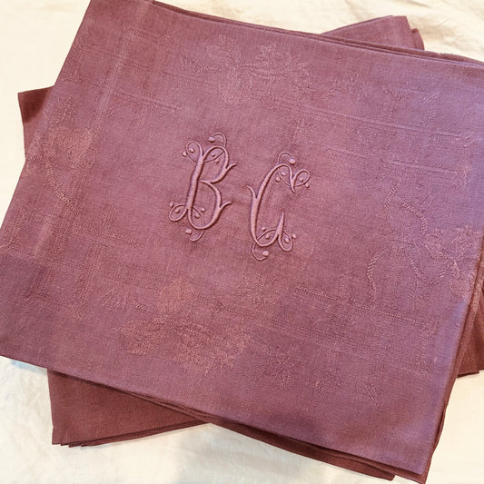 Very large French Damask Napkins in Eggplant
