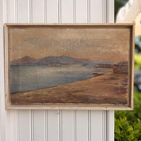 French 19th Century Oil Painting of a Lake & Beyond