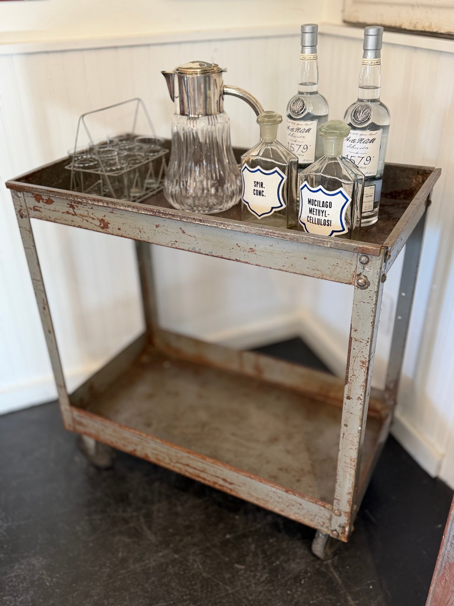 Vintage Metal Industrial Bar Cart