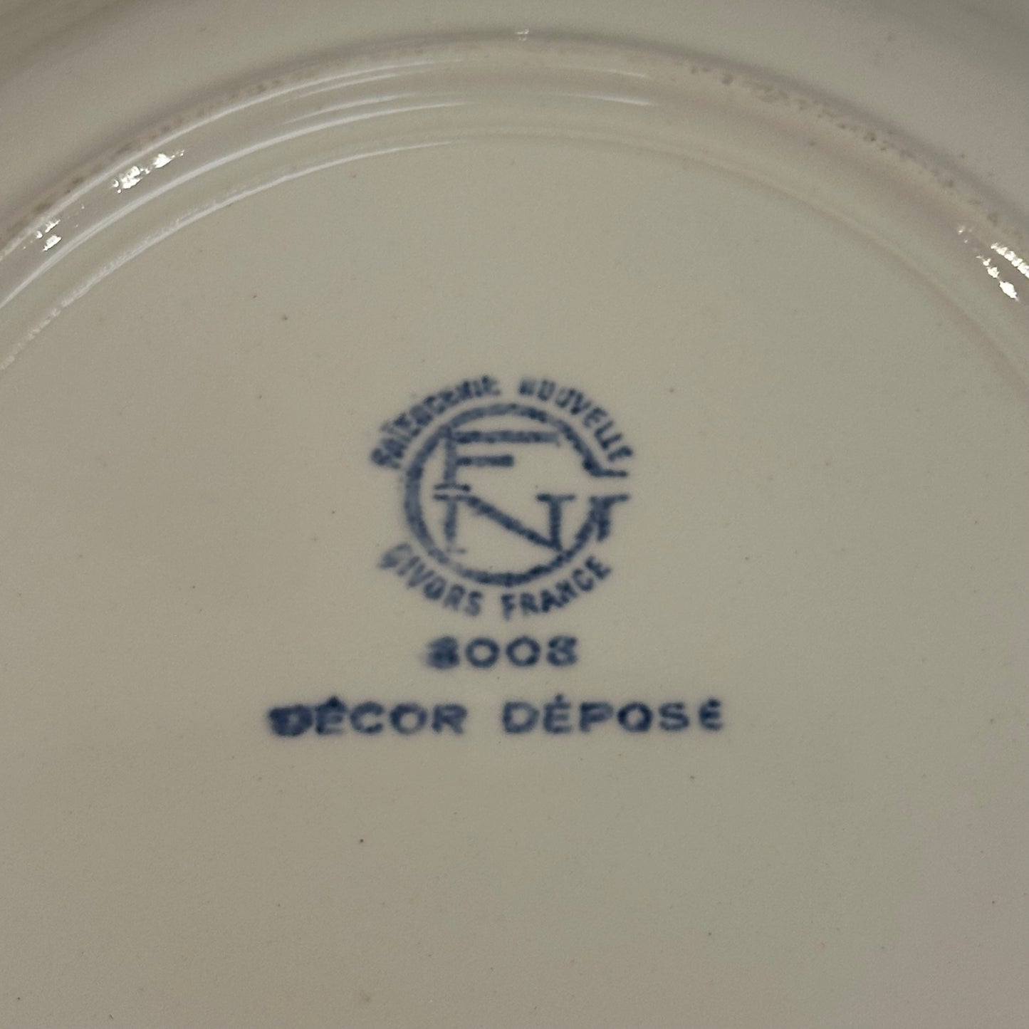 Set of 10 French Porcelain Bowls with Checked Design