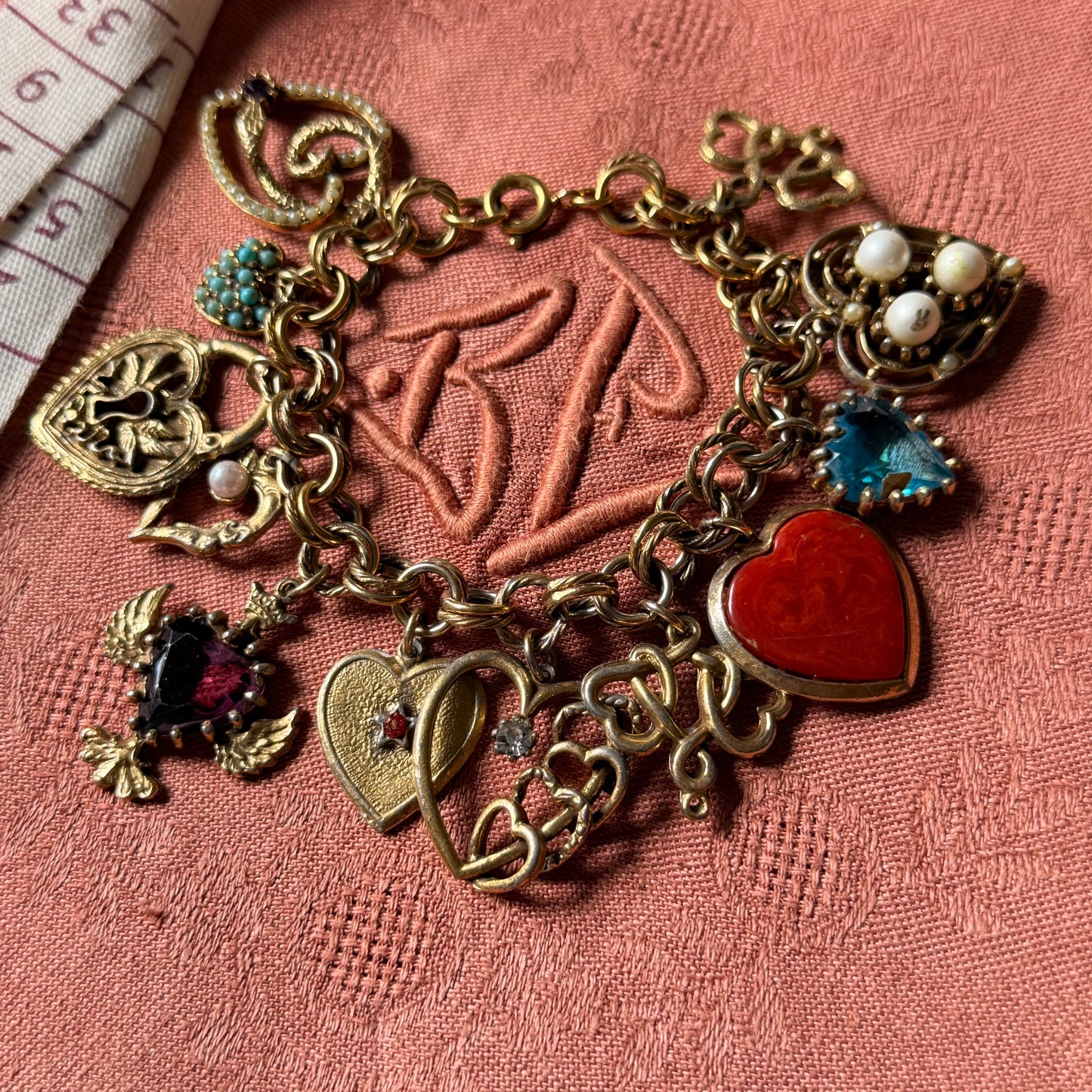 Vintage Gold Charm Necklace and Bracelet