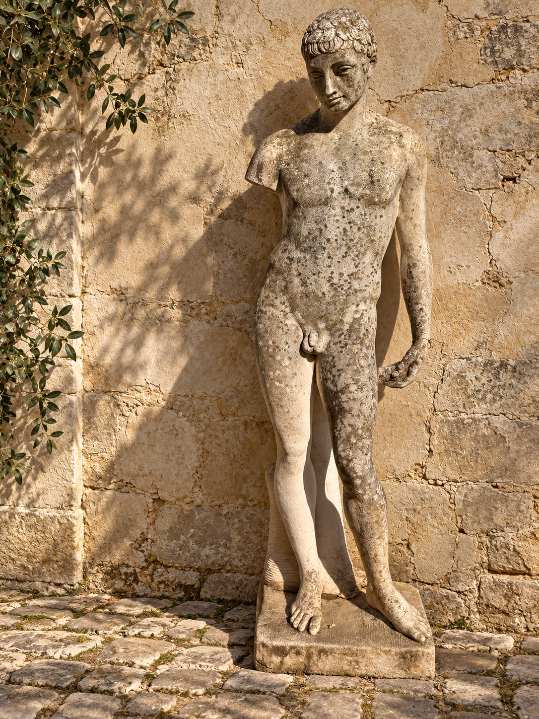 English Early 20th C Stone Statue of a Young Man in Classical Style