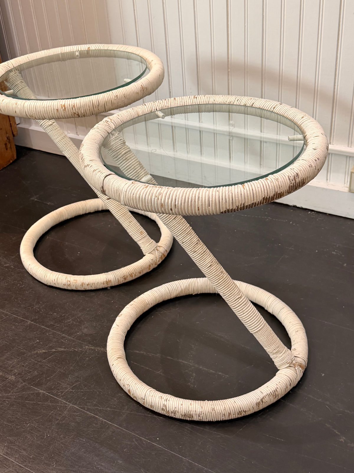 Pair Vintage Side Tables with Glass top