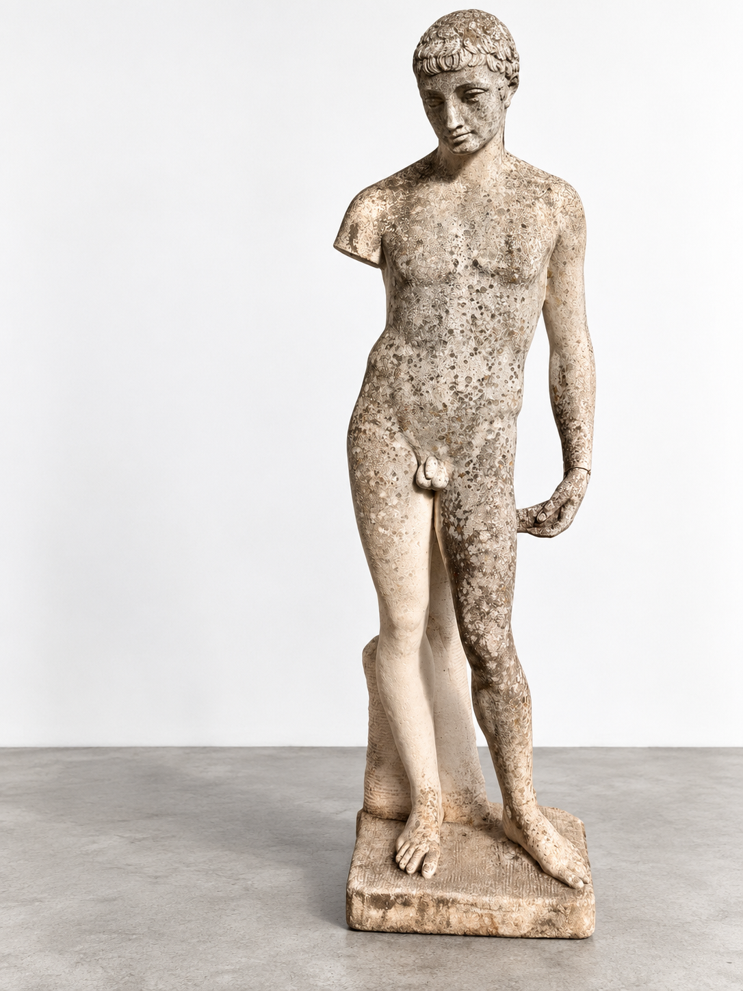 English Early 20th C Stone Statue of a Young Man in Classical Style
