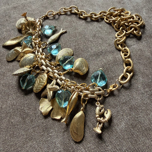 Vintage Charm Necklace/ Bracelet with Gold and Turquoise glass