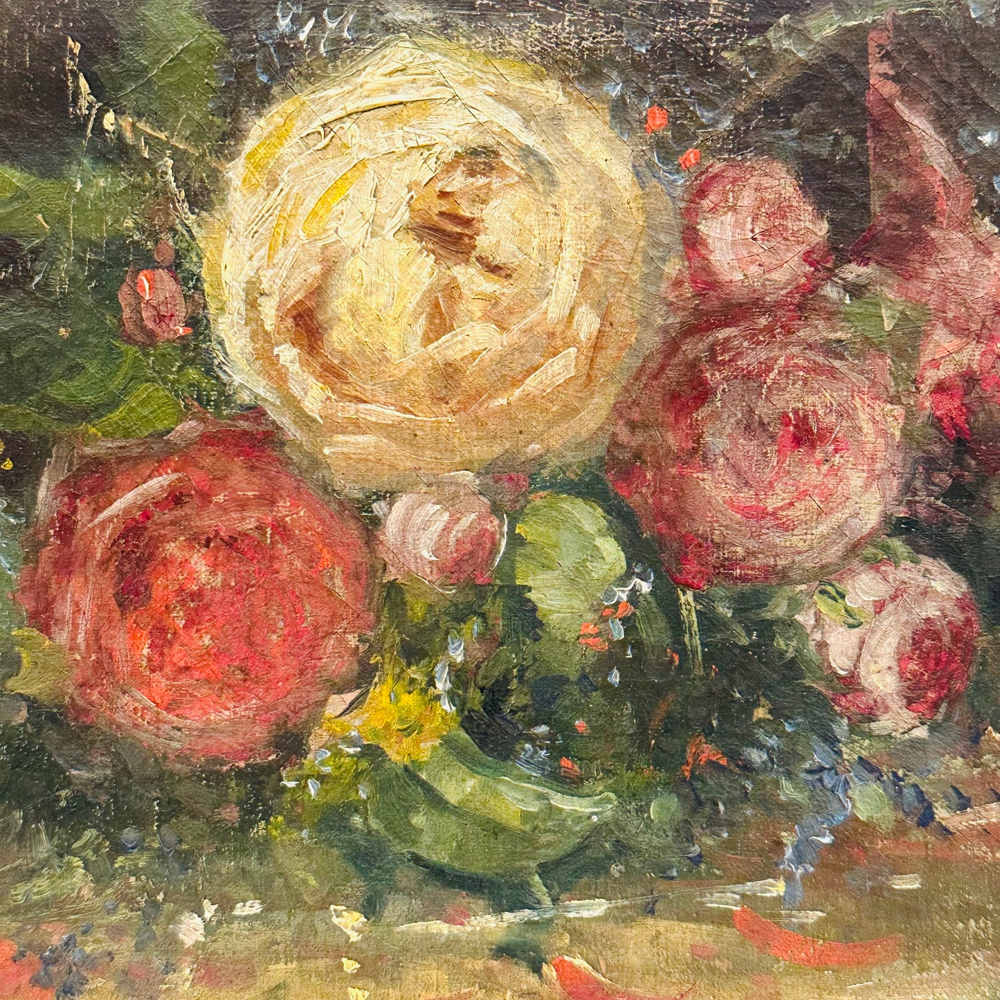 Small Swedish oil on canvas of Roses. 19th Century