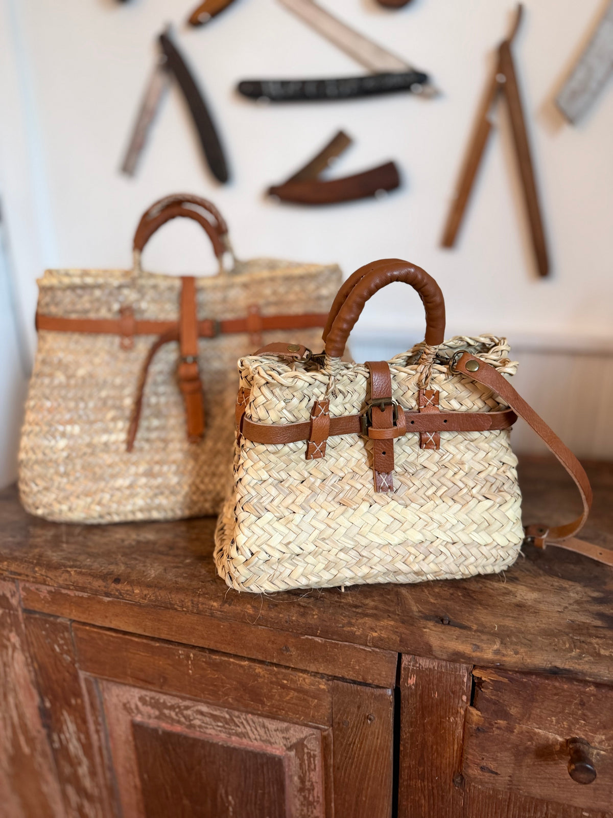 Handmade woven Straw & leather Bags