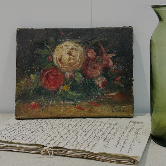 Small Swedish oil on canvas of Roses. 19th Century