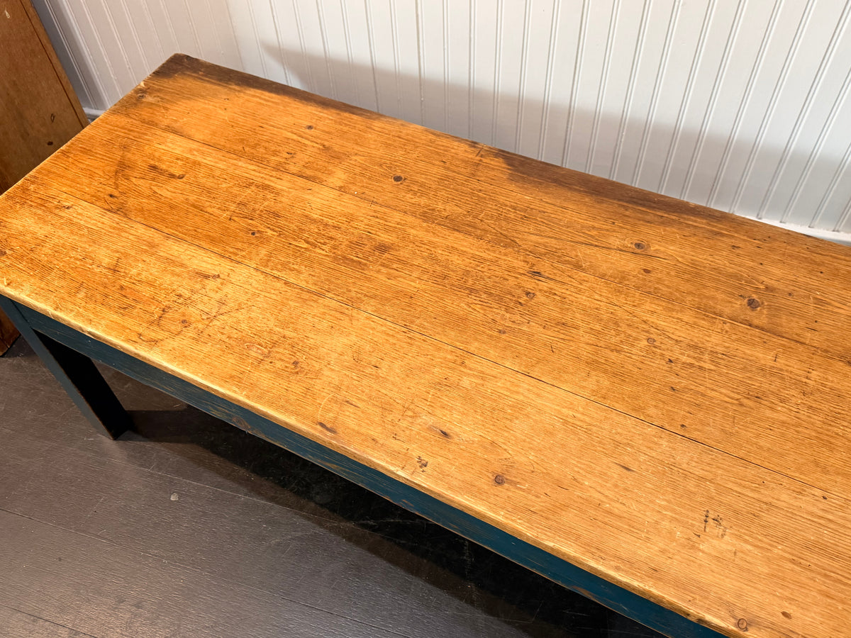 Vintage Pine Coffee Table with old Blue Painted Base