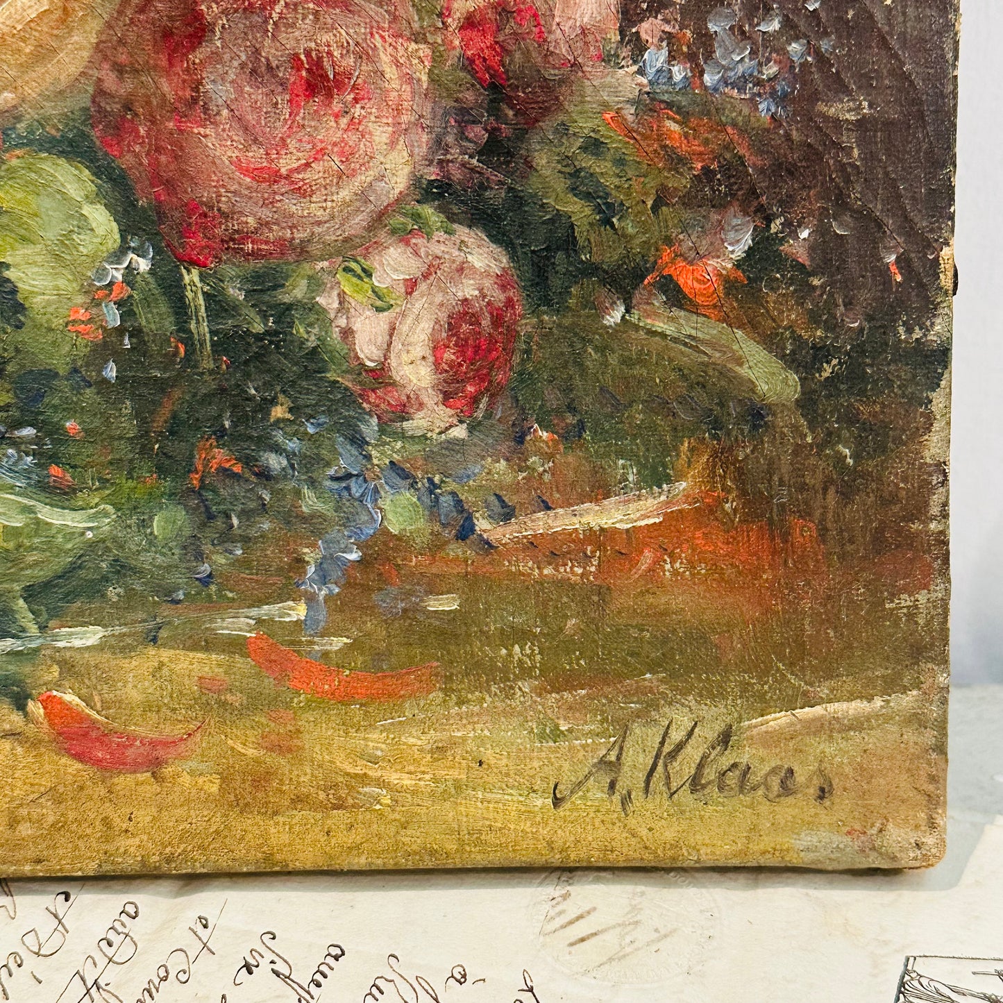 Small Swedish oil on canvas of Roses. 19th Century