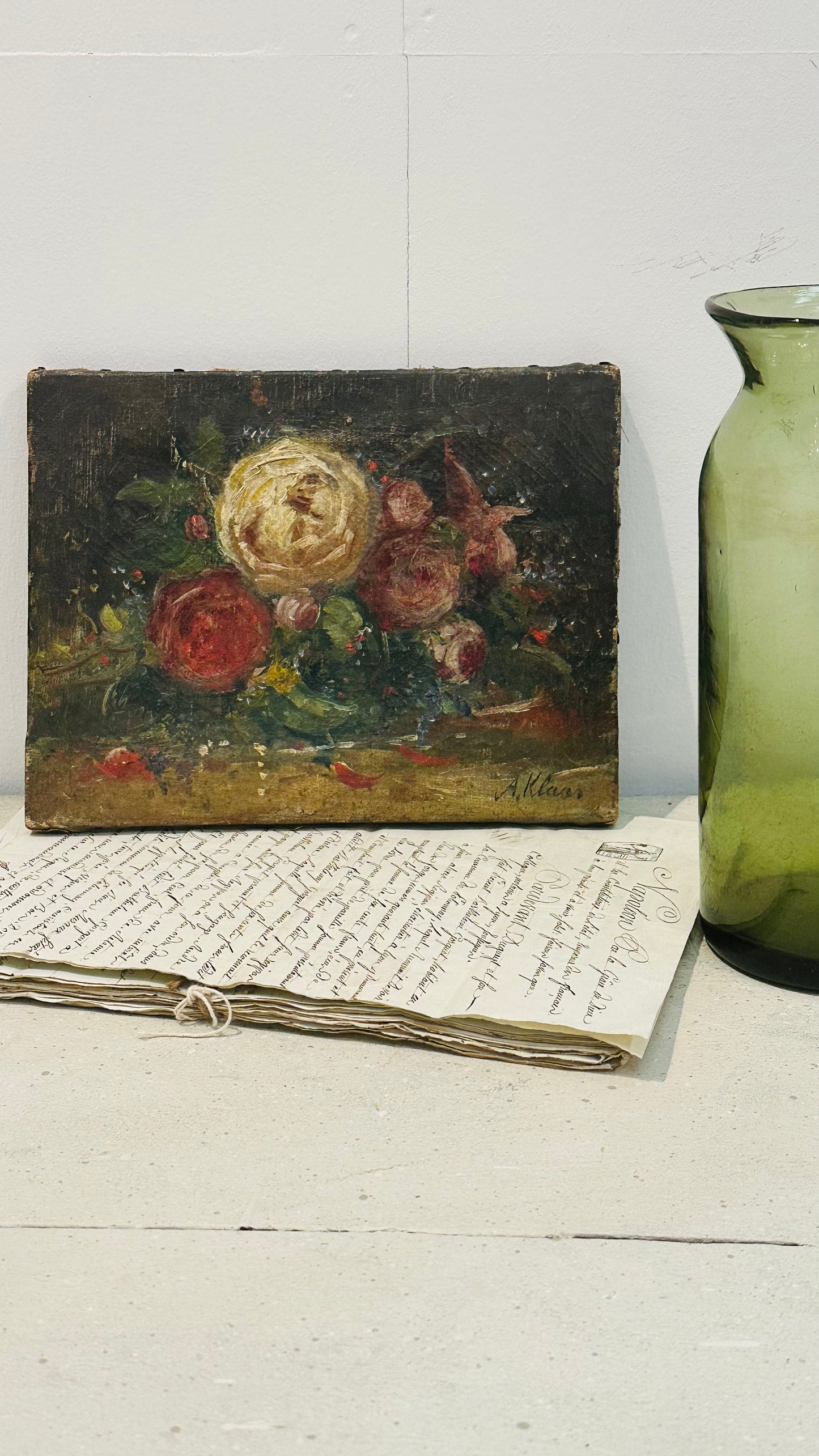 Small Swedish oil on canvas of Roses. 19th Century
