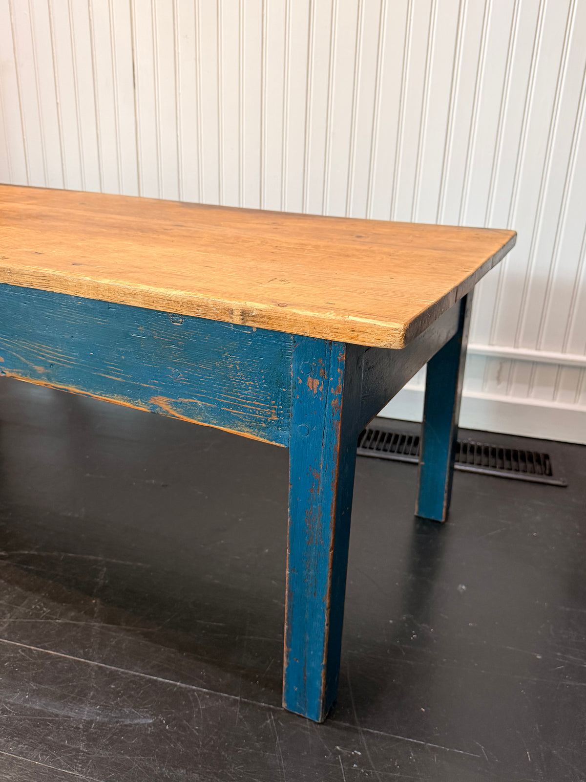 Vintage Pine Coffee Table with old Blue Painted Base