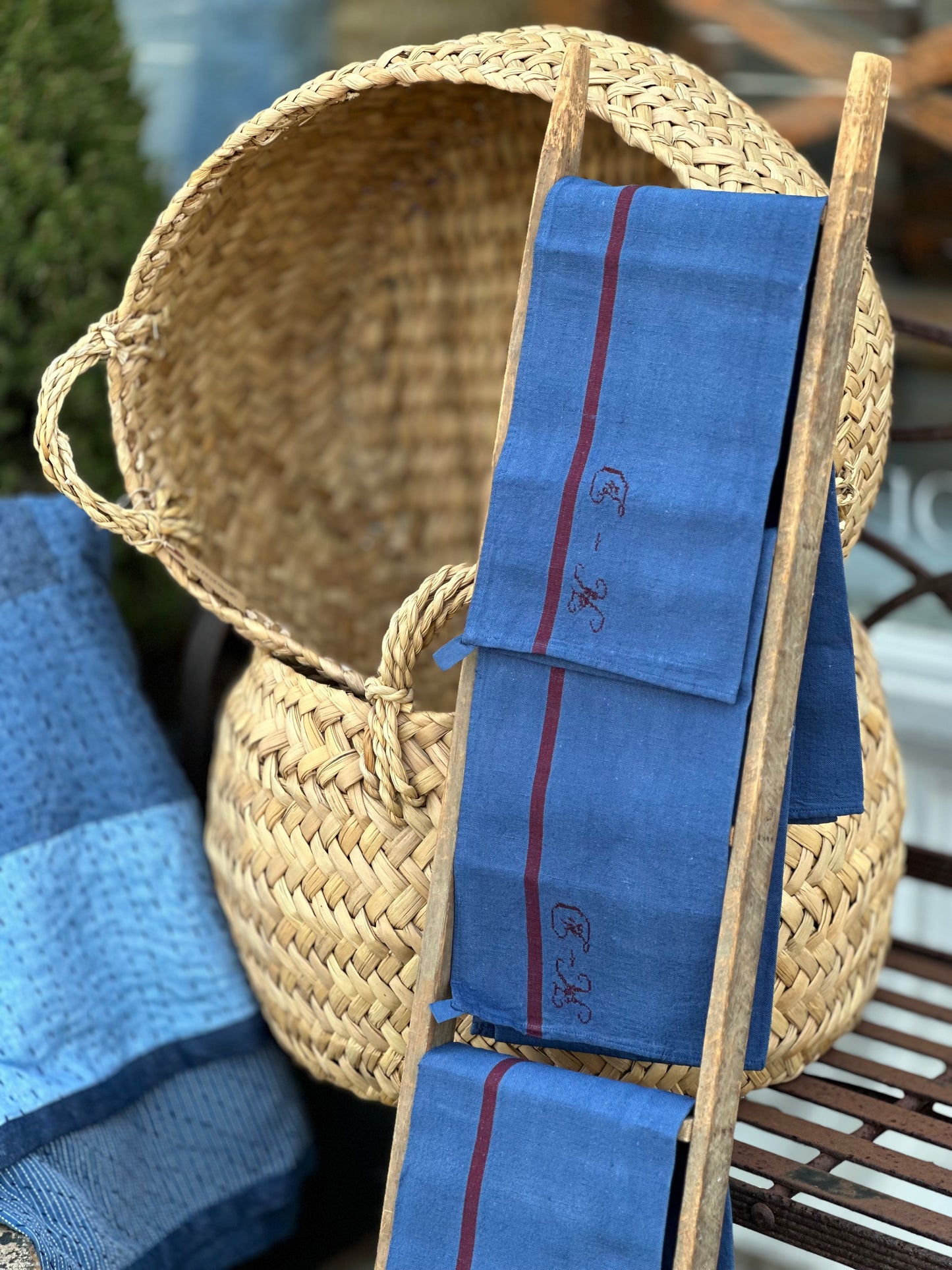 Indigo and Red Tea Towels or “Torchon” fr.