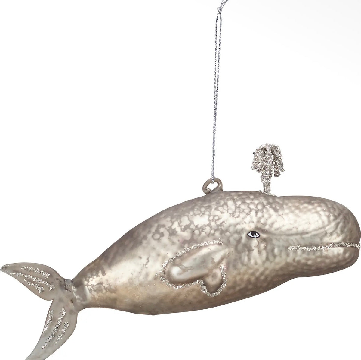 Silver Glass Whale Ornament