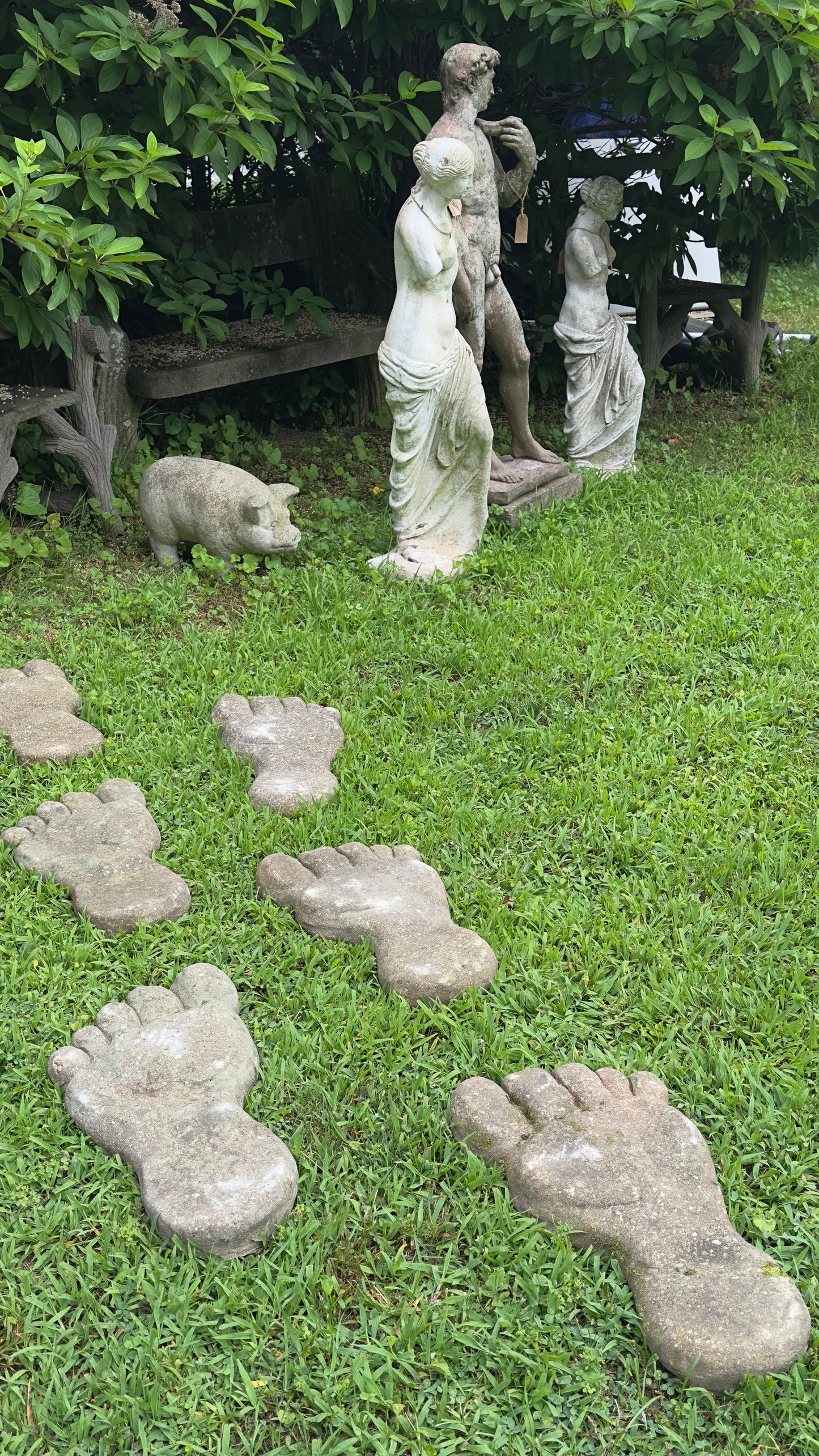 Set of 6 Weathered English Stone oversized Garden Feet, Stepping Stones