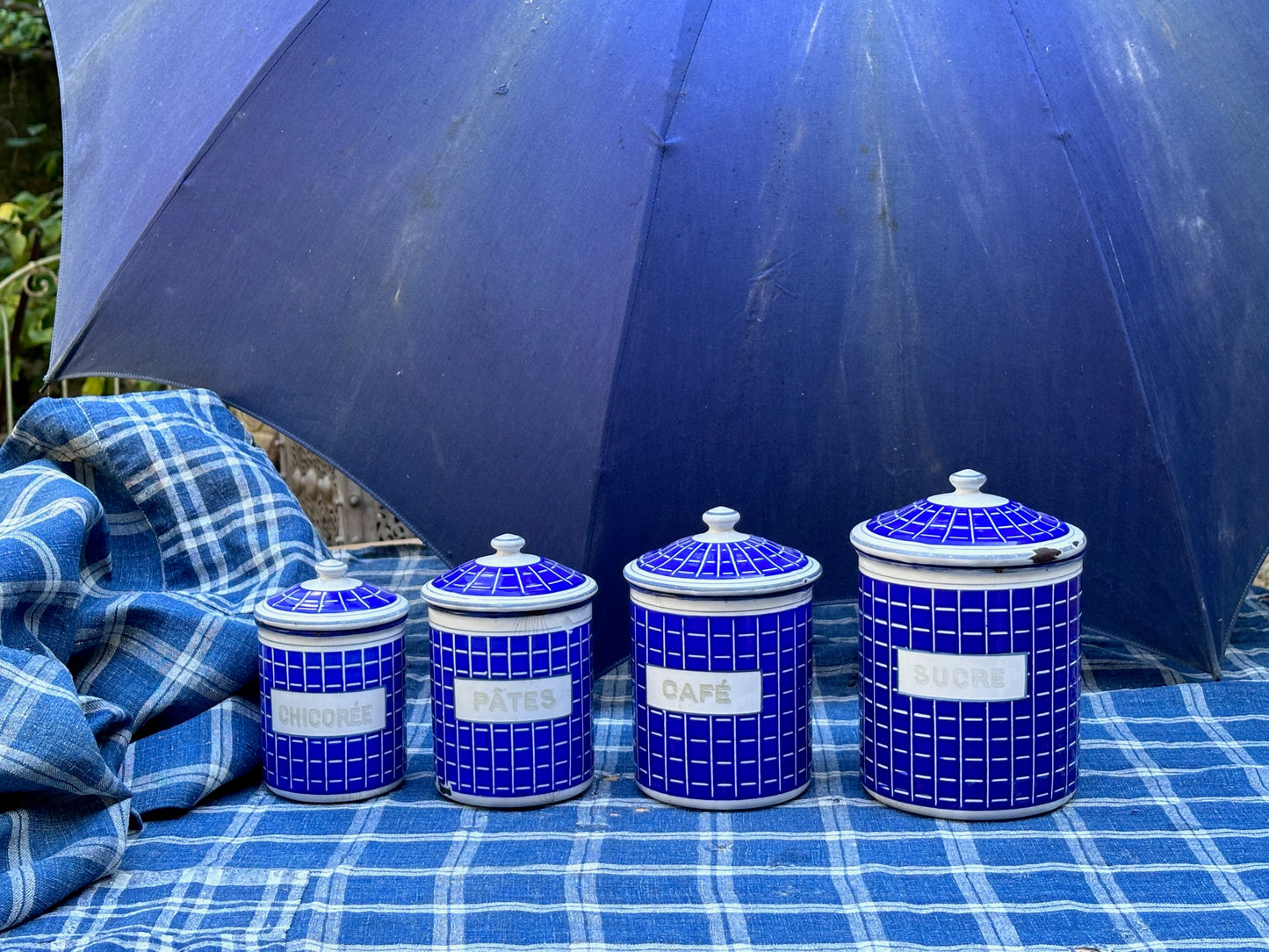 French c 1930's Enamel Cannister Set
