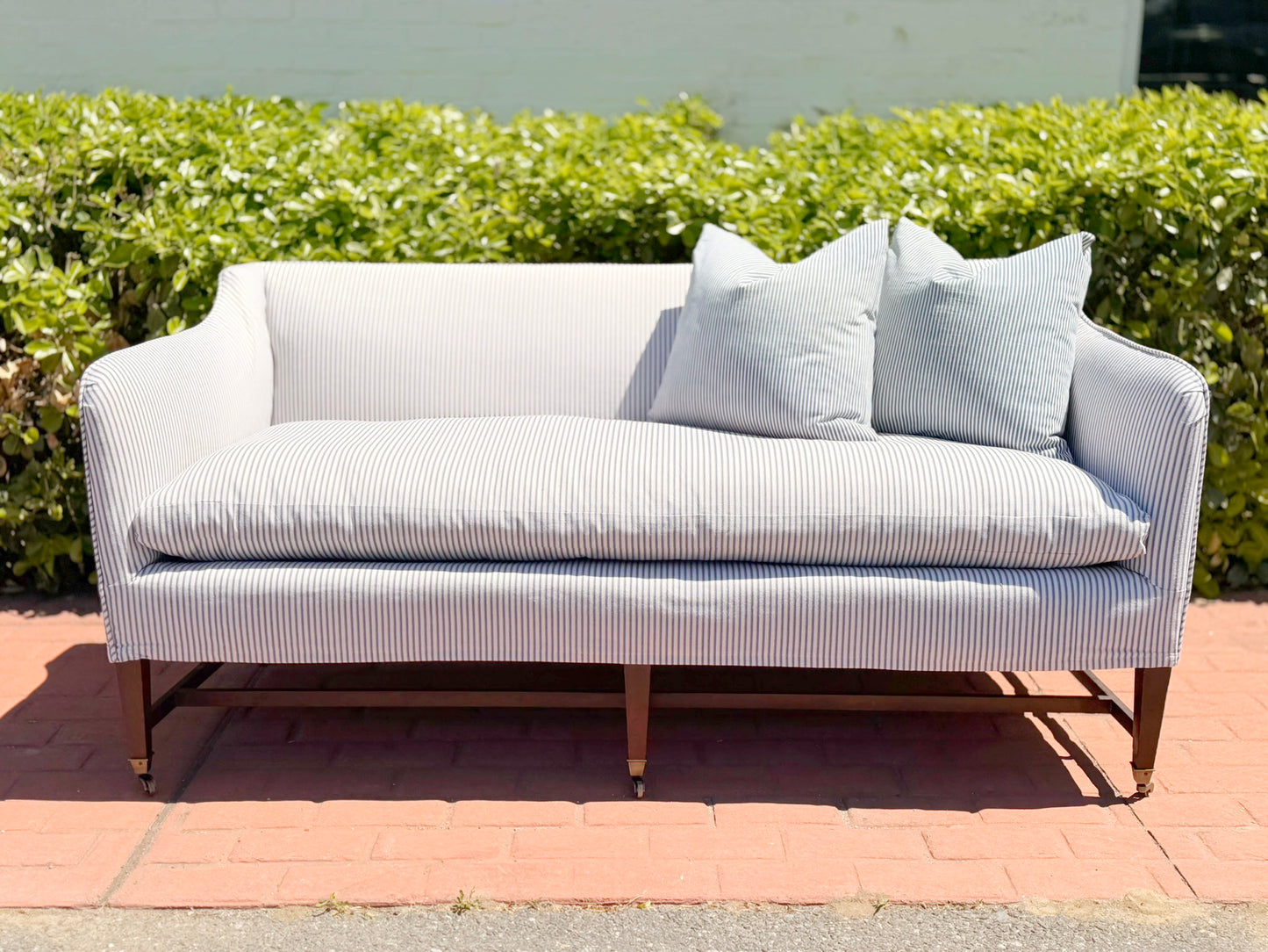 Vintage Elegant Sofa With High Back, Striped Ticking Slipcover