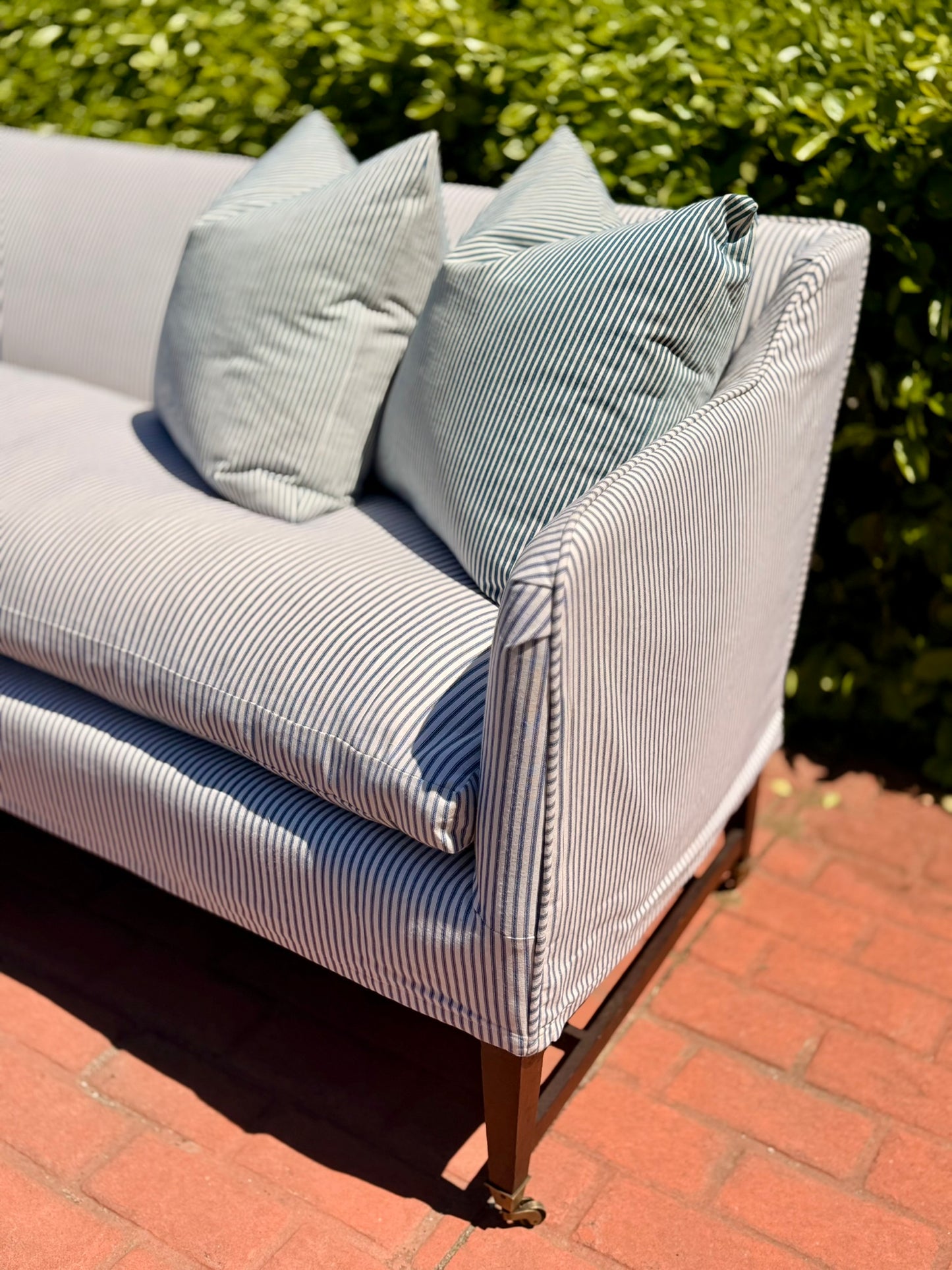 Vintage Elegant Sofa With High Back, Striped Ticking Slipcover