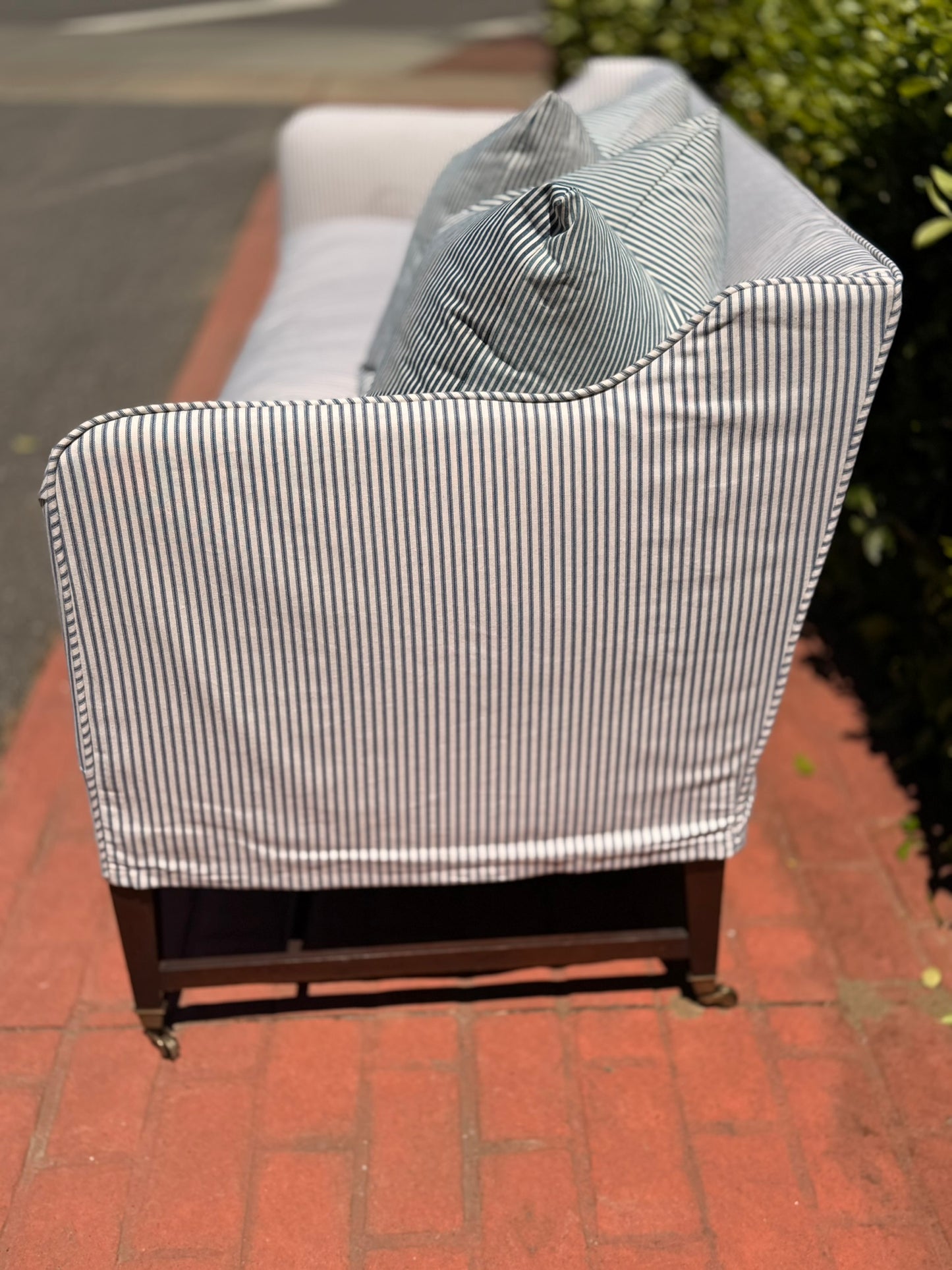 Vintage Elegant Sofa With High Back, Striped Ticking Slipcover