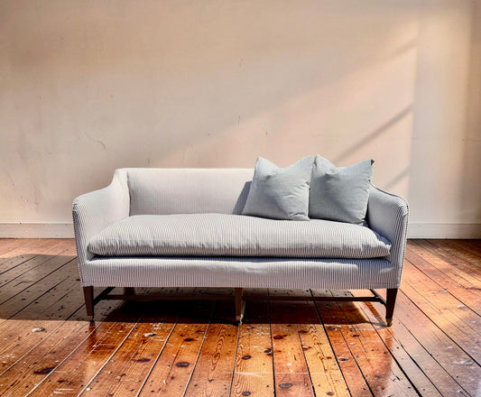 Vintage Elegant Sofa With High Back, Striped Ticking Slipcover