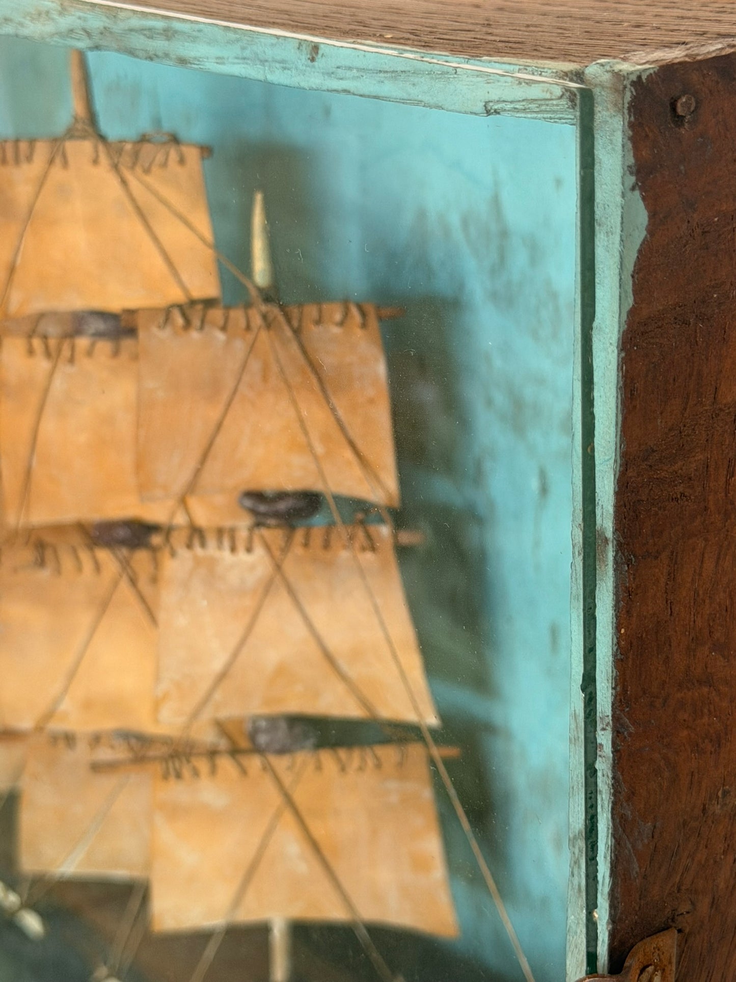 Primitive Model Ship in Shadow Box