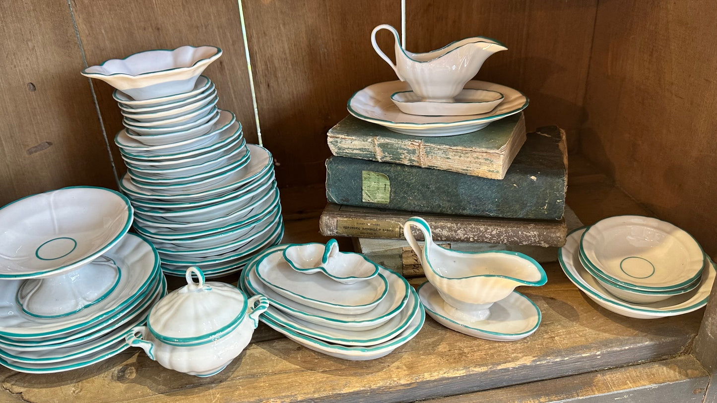 Gorgeous Extensive Miniature Dinner Set, in White & Turquoise China