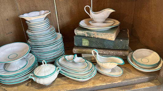 Gorgeous Extensive Miniature Dinner Set, in White & Turquoise China