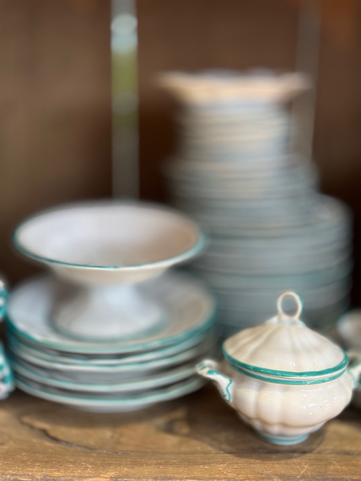 Gorgeous Extensive Miniature Dinner Set, in White & Turquoise China