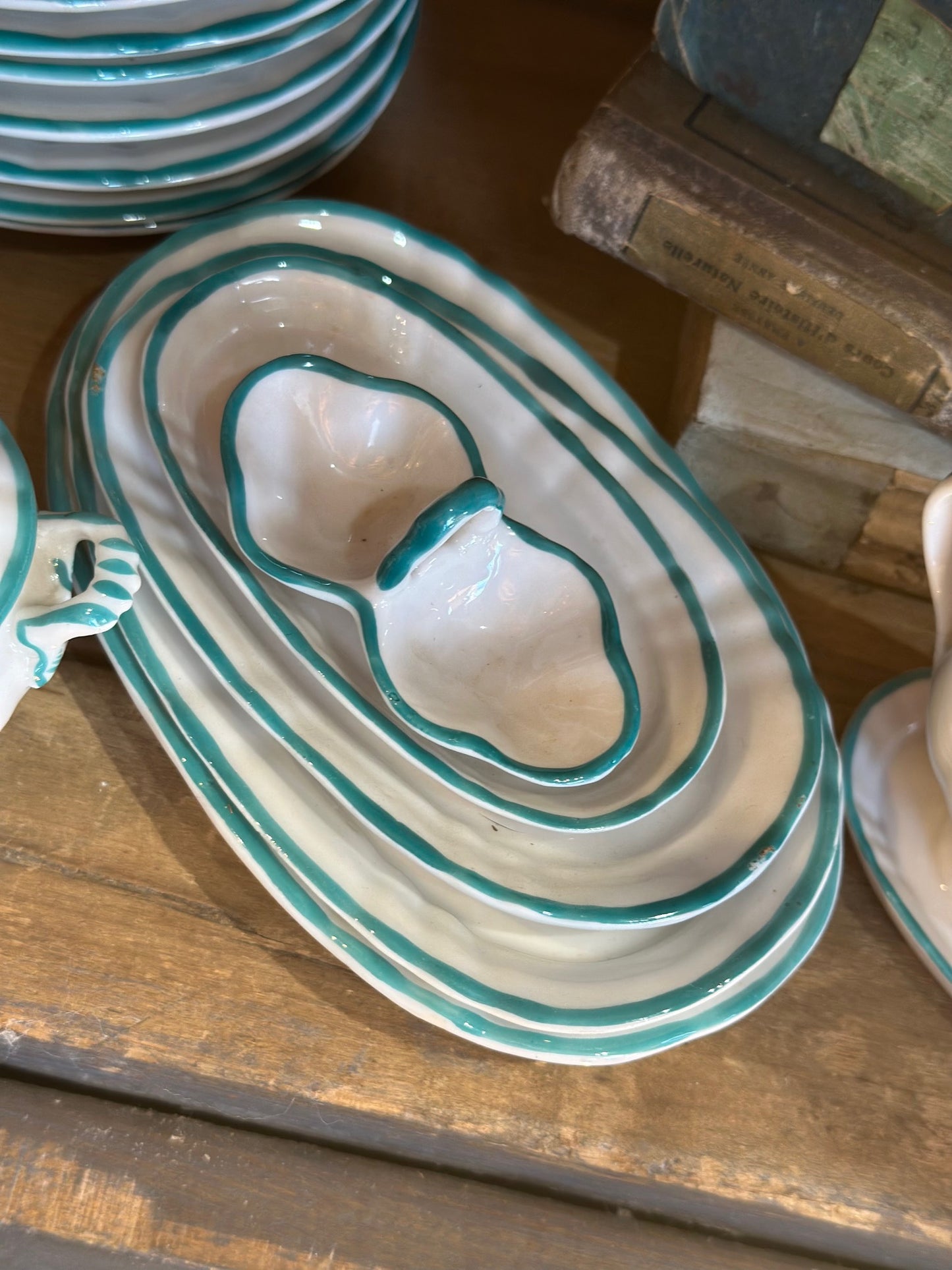 Gorgeous Extensive Miniature Dinner Set, in White & Turquoise China