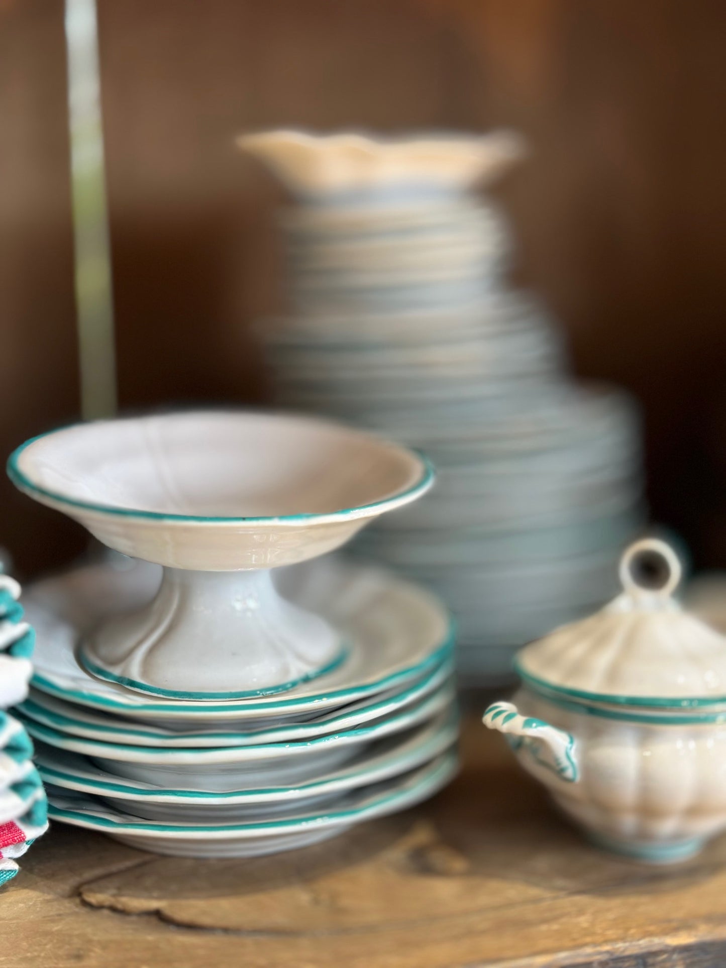 Gorgeous Extensive Miniature Dinner Set, in White & Turquoise China