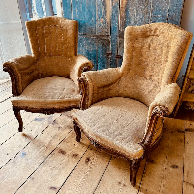 Sold! Pair French Bergère Armchairs in Louis XV Style