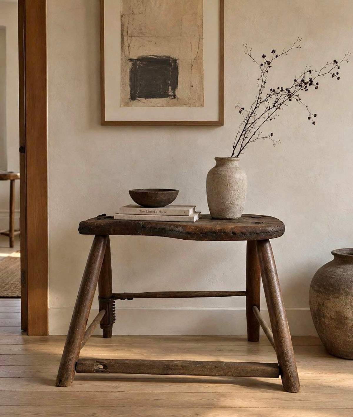 Primitive Table, Saddle Makers Stool, Early 19th C