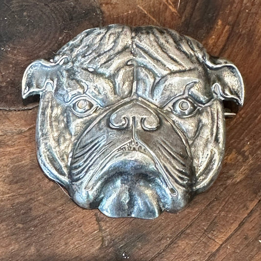 Victorian Bulldog Brooch,  Sterling Silver c 1910