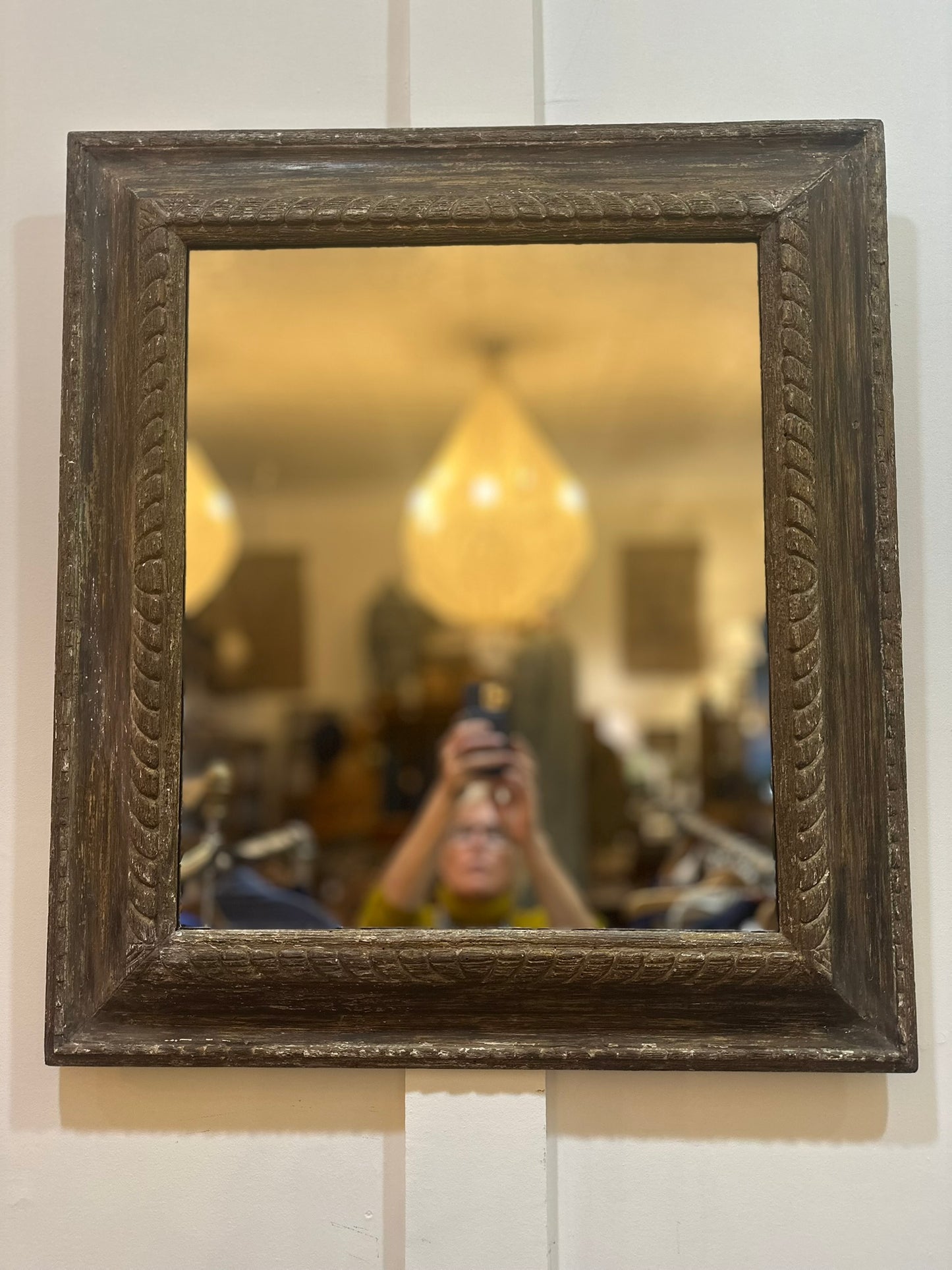 19th C Italian Pine Frame with Distressed Painted finish, New Mirror