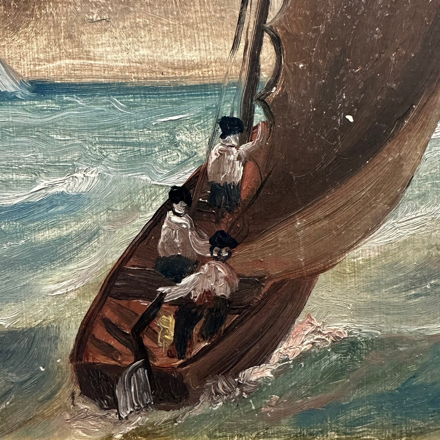 Small Oil on Board, Ship in a Storm, Dutch