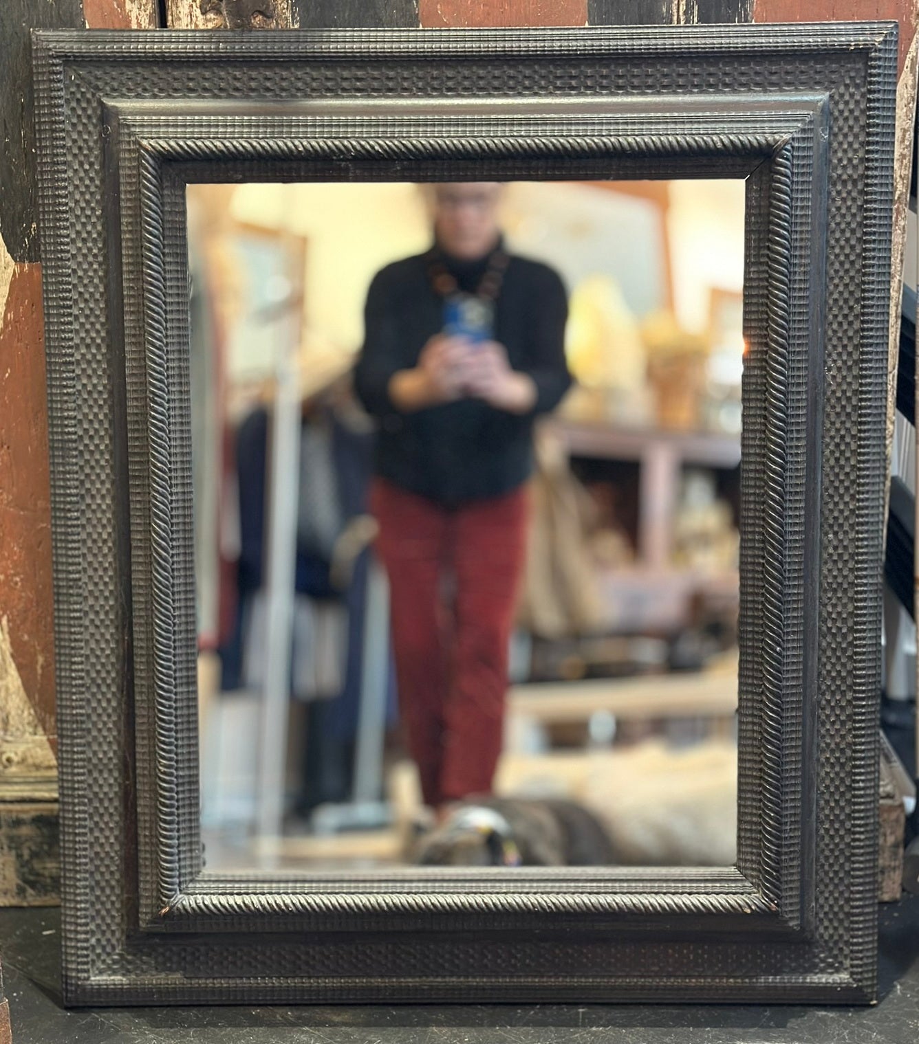 Flemish Style Ebony Finished Mirror with New Glass