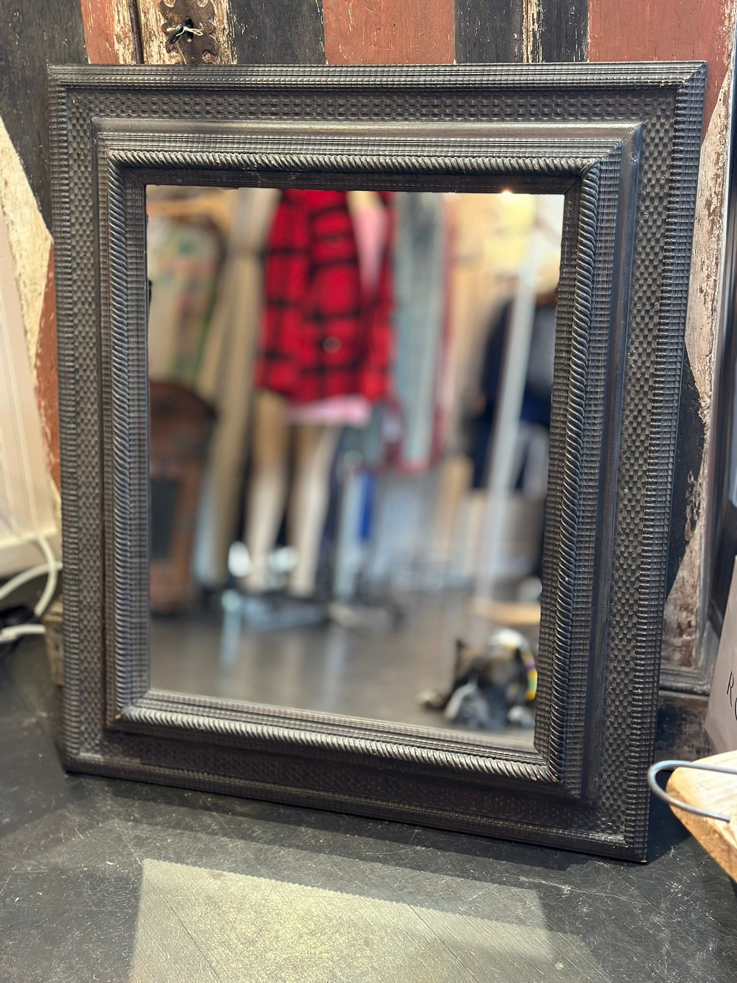 Flemish Style Ebony Finished Mirror with New Glass