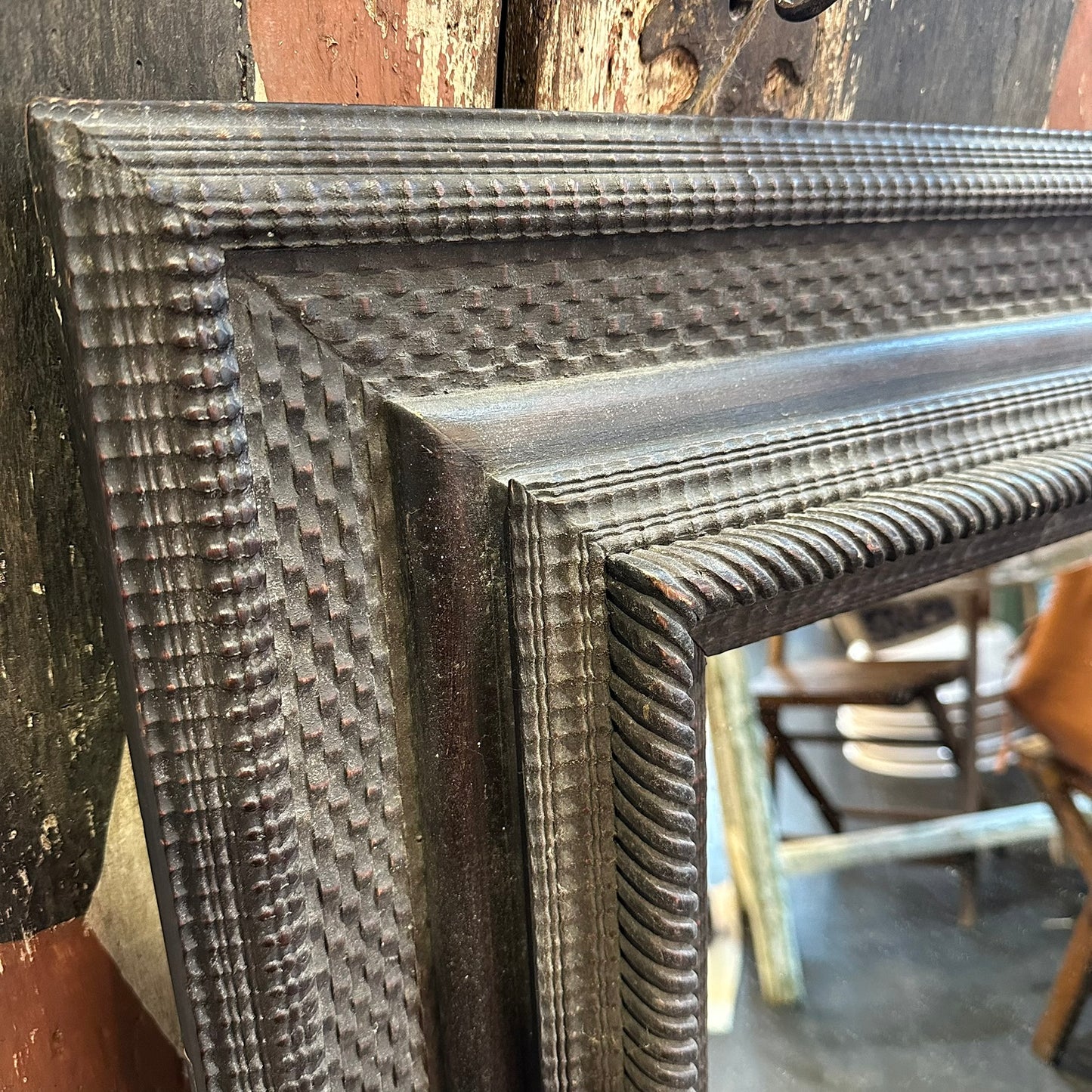 Flemish Style Ebony Finished Mirror with New Glass