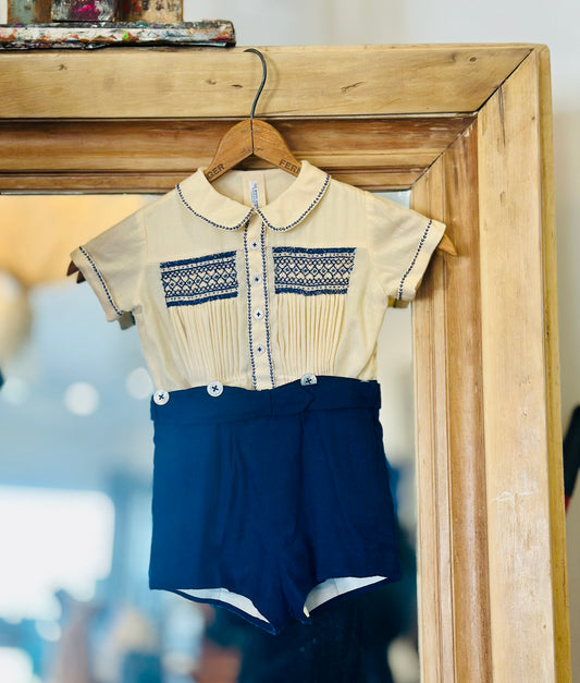 English Baby Romper in Beautiful Blue and White, 12 months+