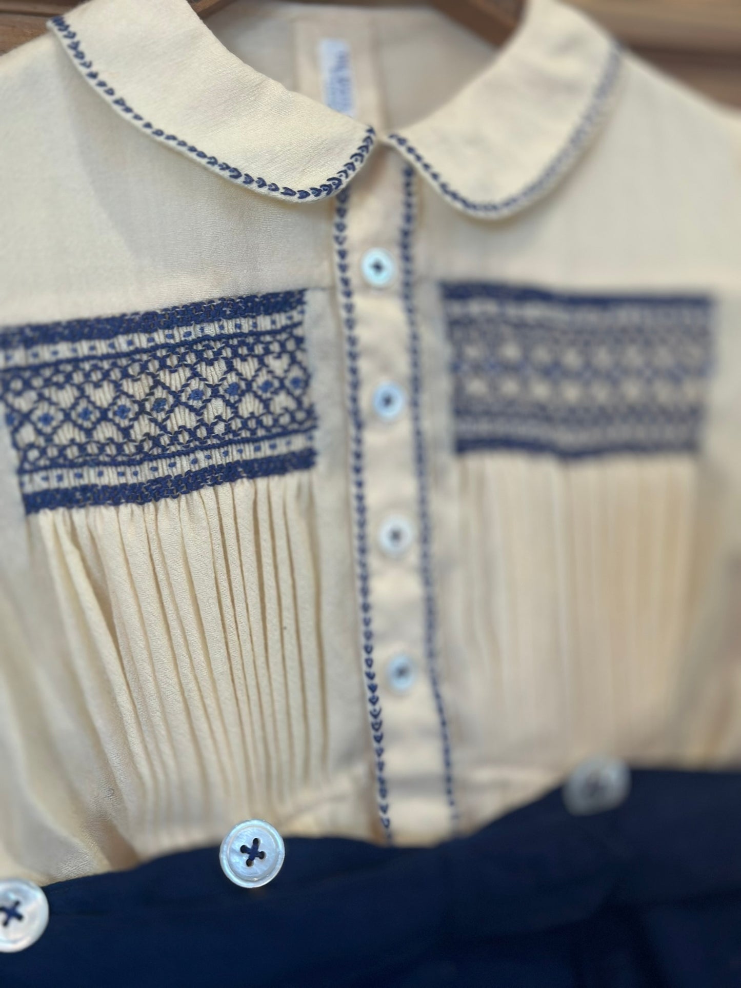 English Baby Romper in Beautiful Blue and White, 12 months+