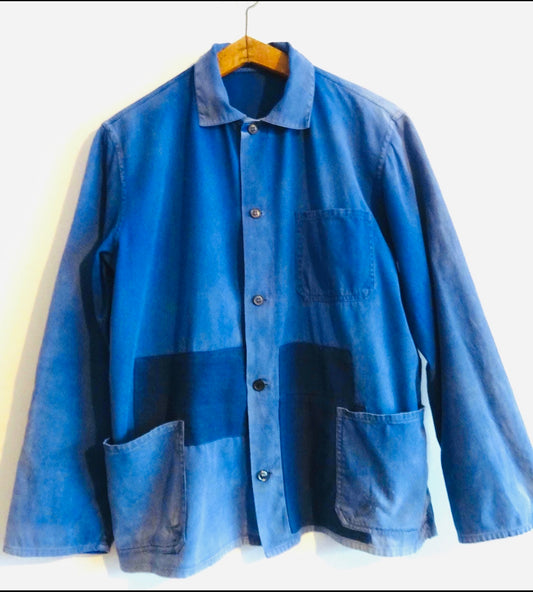 Vintage French Work Jacket with Patches in Indigo and French Blue