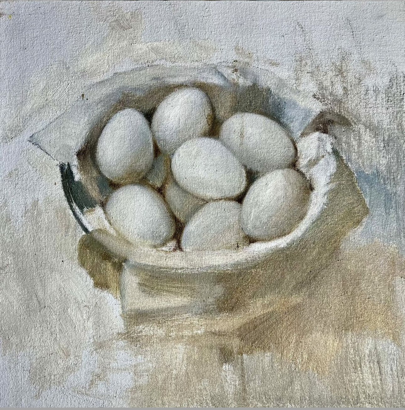 Still Life Painting of Eggs, unsigned, mid 20th Century