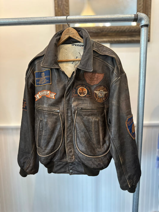 Unique Vintage Leather Jacket with Vintage Patches