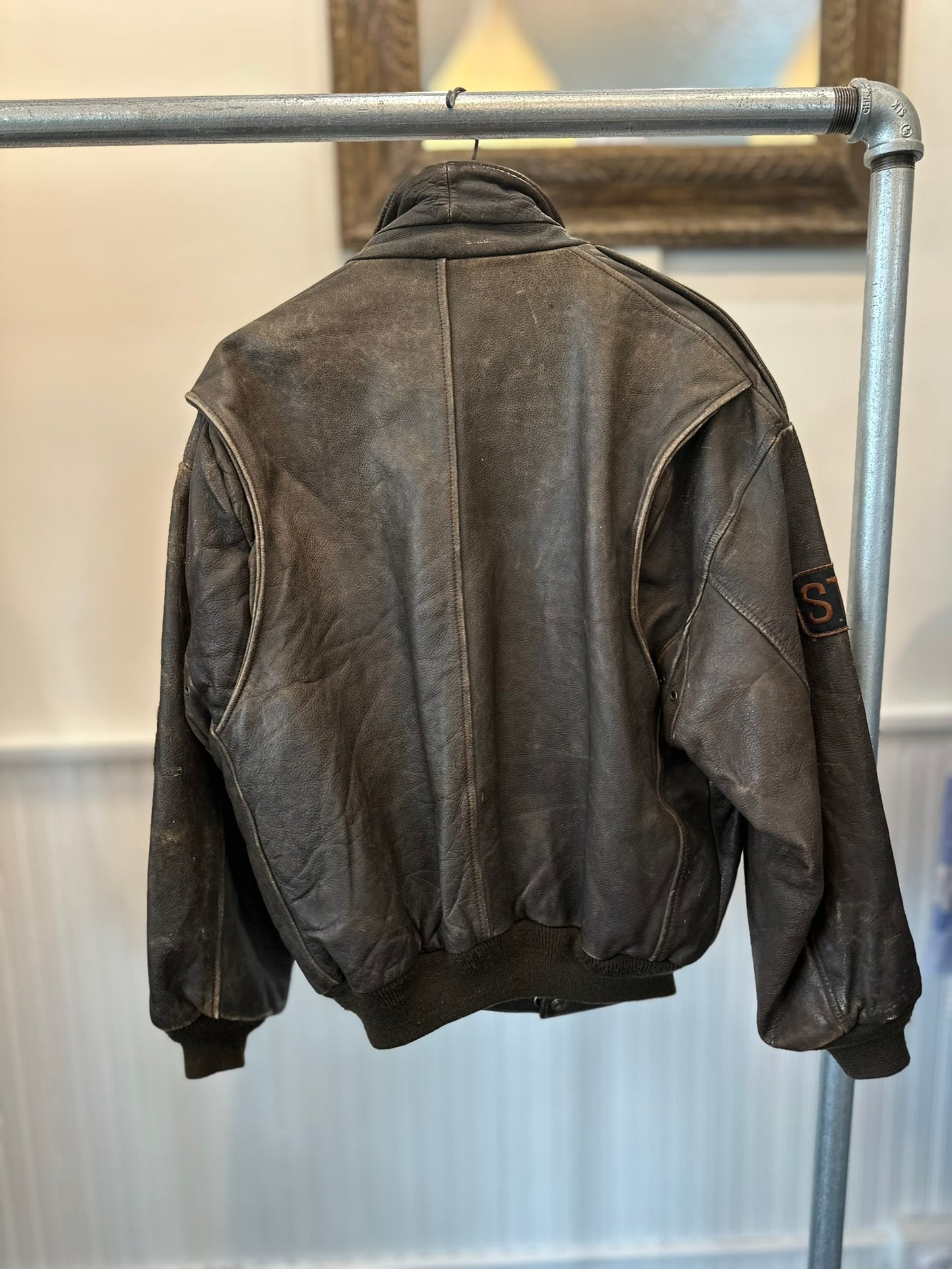 Unique Vintage Leather Jacket with Vintage Patches