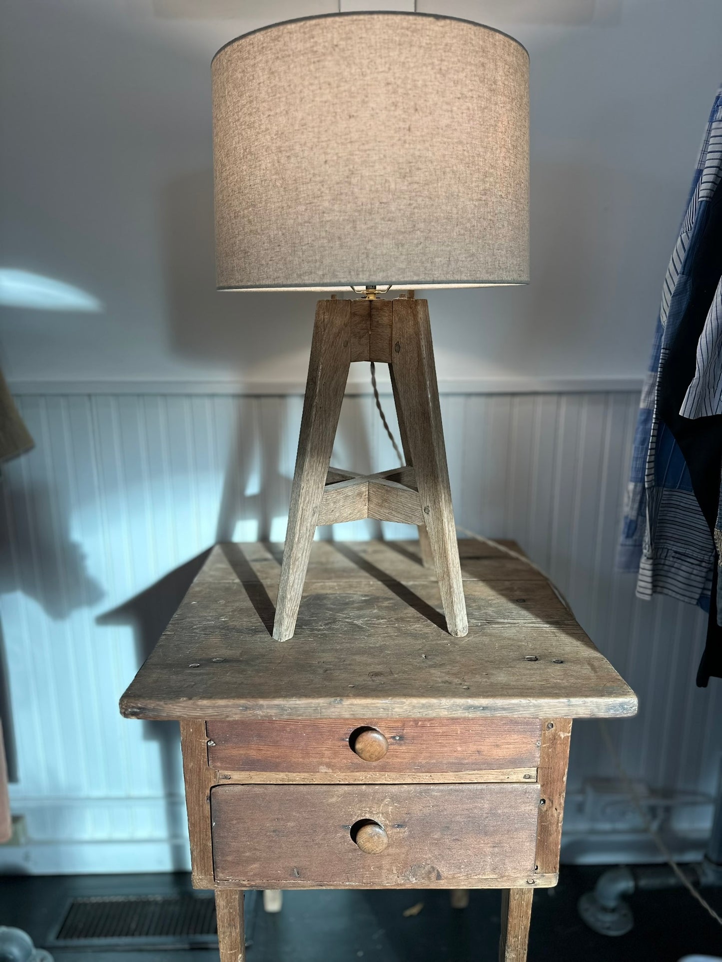Pair French Oak Table Lamps in Natural Wood