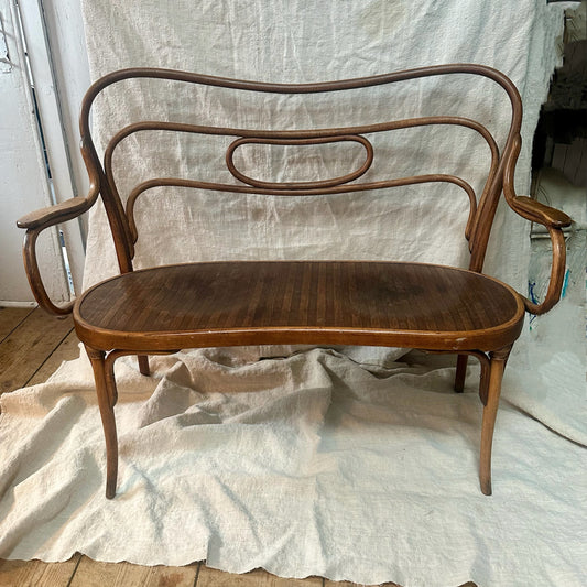Elegant Mid Century Thonet Style Bench in Beech