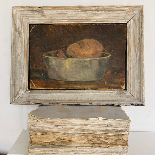 Vintage Still Life of a Potato in Zinc Bowl